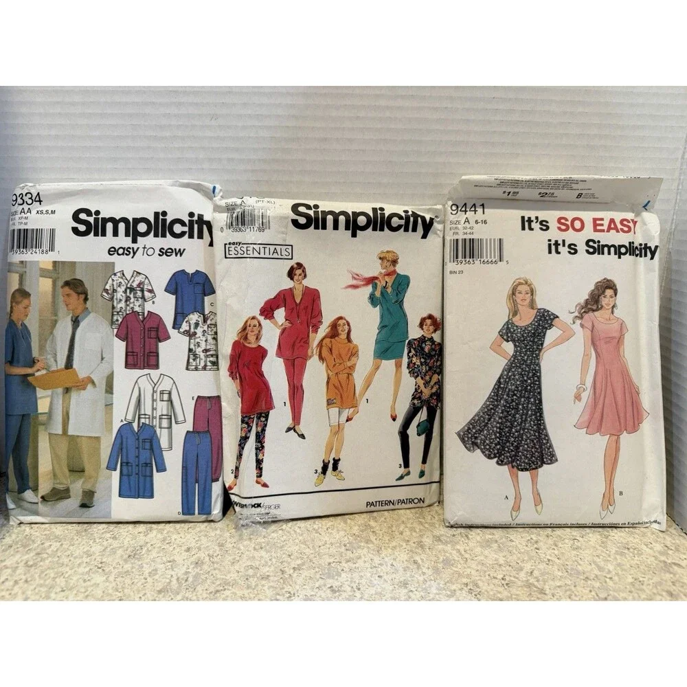 Vintage Simplicity Sewing Pattern Lot of 13 Misses Dresses Tops Scrubs Vest